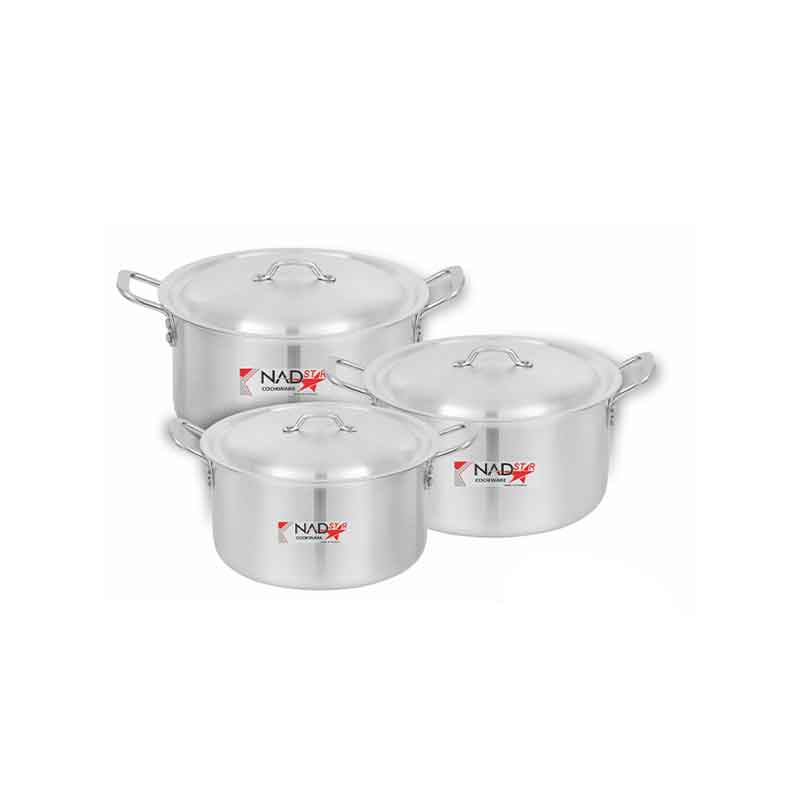 Cookware Set 3Pcs Set With Lid & Handle Metal Finish Sufuria 1.5L, 2.5L, 4L 0x2