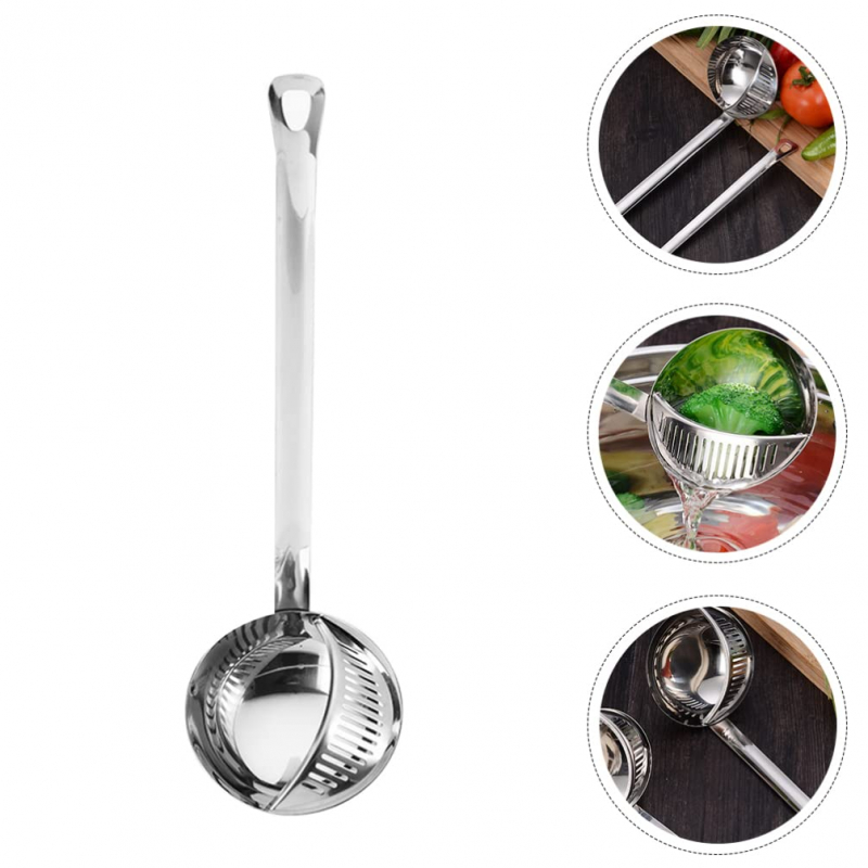 Stainless Steel Hot Pot Soup Spoon Strainer Scoops Spoon Slotted Strainer Ladle Gravy Ladle Colander Kitchen D198