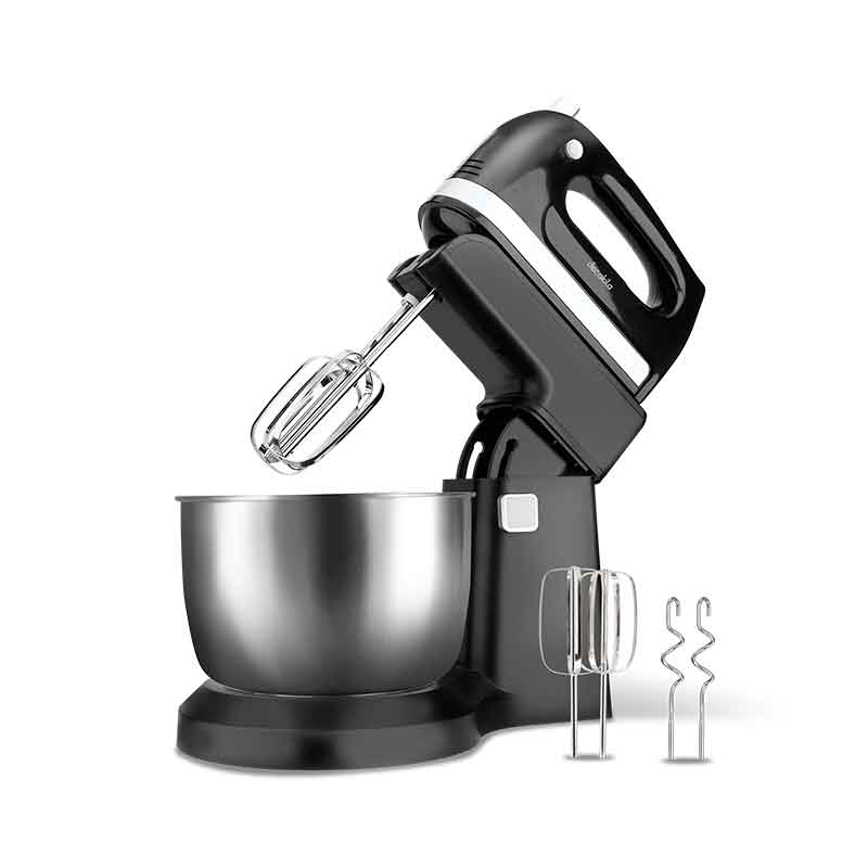 Decakila Hand Mixer 250W With 3.5L Stainless Steel Bowl 5 Speed With Turbo Silver & Black Steel Beaters & Hook KEMX012B