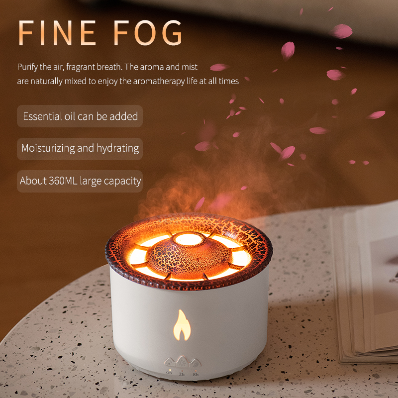 Air Humidifier 360ML Volcanic Flame Aroma Diffuser Essential Oil USB Smoke Ring Night Light Lamp Fragrance 94-V19