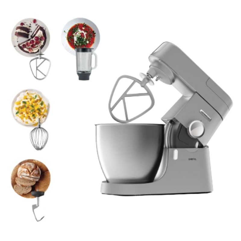 Kenwood Stand Mixer Kitchen Machine Metal Body CHEF XL 1200W with 6.7L Stainless Steel Bowl, K-Beater, Whisk, Dough Hook, Glass Blender, Meat Grinder