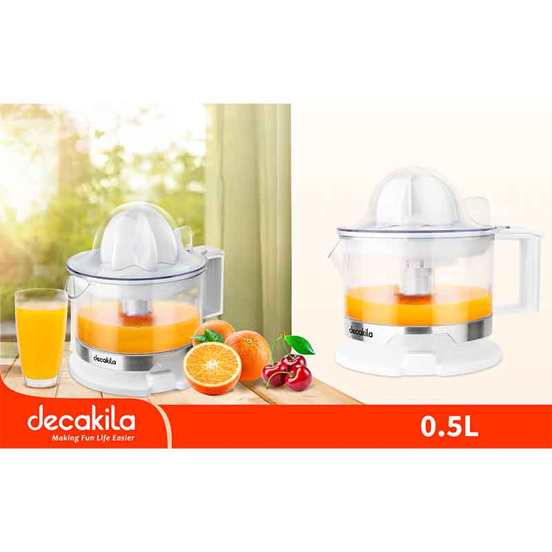 Decakila Citrus Juicer 40W 0.5L Double Cone Transparent Juice Cup Jog Function BPA Free Orange Squeezer KEJC006W