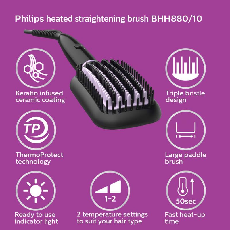 Philips Heated Straightening Brush Black BHH880