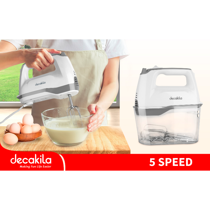 Decakila Hand Mixer 250W 6 Speed + Turbo 2 Attachments With Speed Control Knead or Beat & Mix KEMX011W