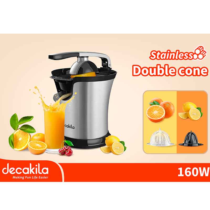 Decakila Citrus Juicer 160W Stainless Steel Double Cone Anti Drip Removable Filter Basket BPA Free Orange Squeezer Citrus Press KEJC008B