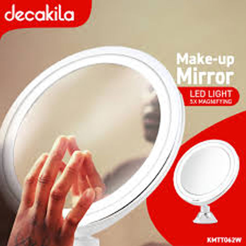 Decakila Makeup Mirror 5x Magnifying LED Lights With 2 levels of Brightness 360 Degree Rotating Locking Suction Cup KMTT062W