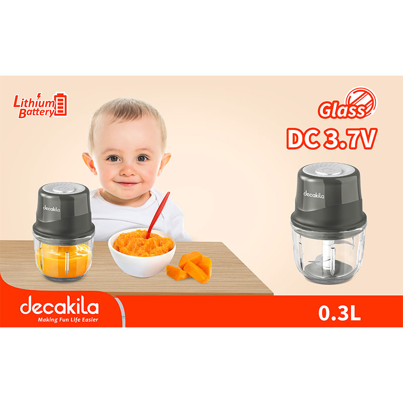 Decakila Mini Chopper 1500mAh Cordless 30W Battery Operated 0.3L 3 SS Blades One Speed Button Control, Press-Control KMMG008G