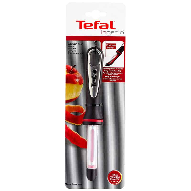 Tefal Ingenio Vegetable Peeler Black & Red Stain Resistance Platinum Silicone Handle K2071014