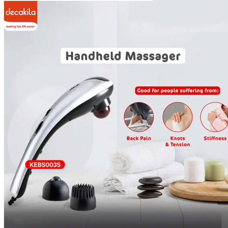 Decakila Handheld Massager 25W For Full-Body Relief, Steeples Speed, Intelligent Red Light, Personal Massager with 3 Adjustable Heads KEBS003S