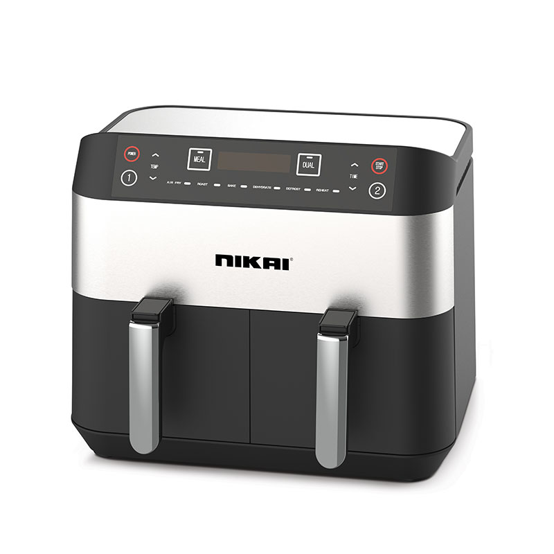 Nikai Air Fryer 8L Dual-Basket Multifunctional Low Oil Fryer 2460W with Independent Temp Settings, Cool Touch Body, and Digital Control Panel for Effortless ...