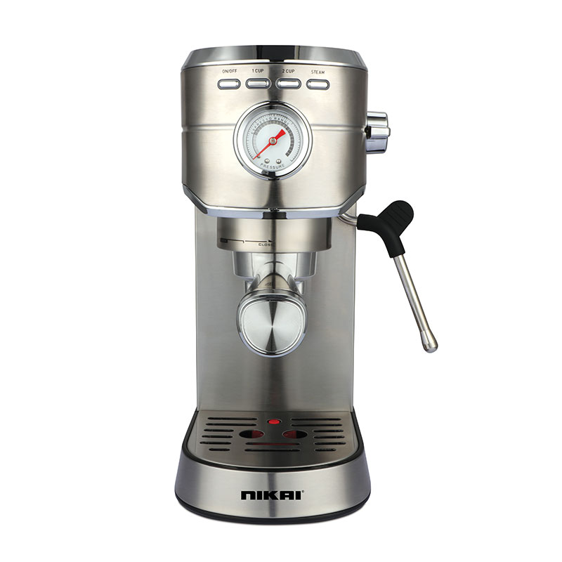 Nikai Coffee Maker 1450W Manual For Making Espresso, Cappuccino & Latte - 20 Bar ULKA Pump, Pressure Gauge, 1L Tank, Pre-Brew & Frothing Functions NEM330A