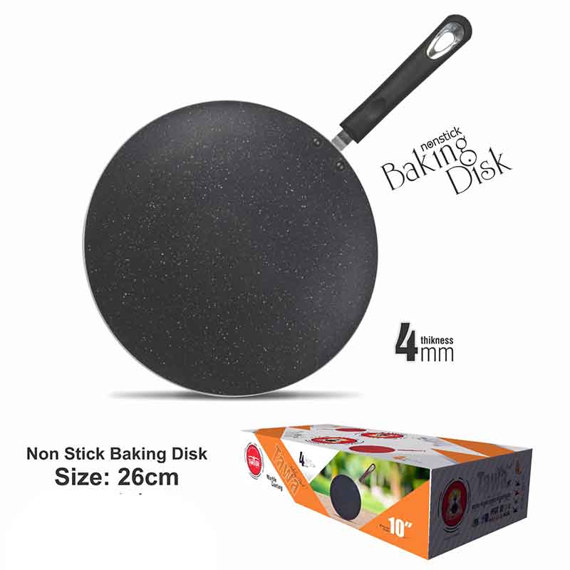 Tawa 26CM Nonstick Interior For Low Fat Healthy Cooking 10 Inch Baking Disk xMarble Coating Becolite Suitable For All Source TB26