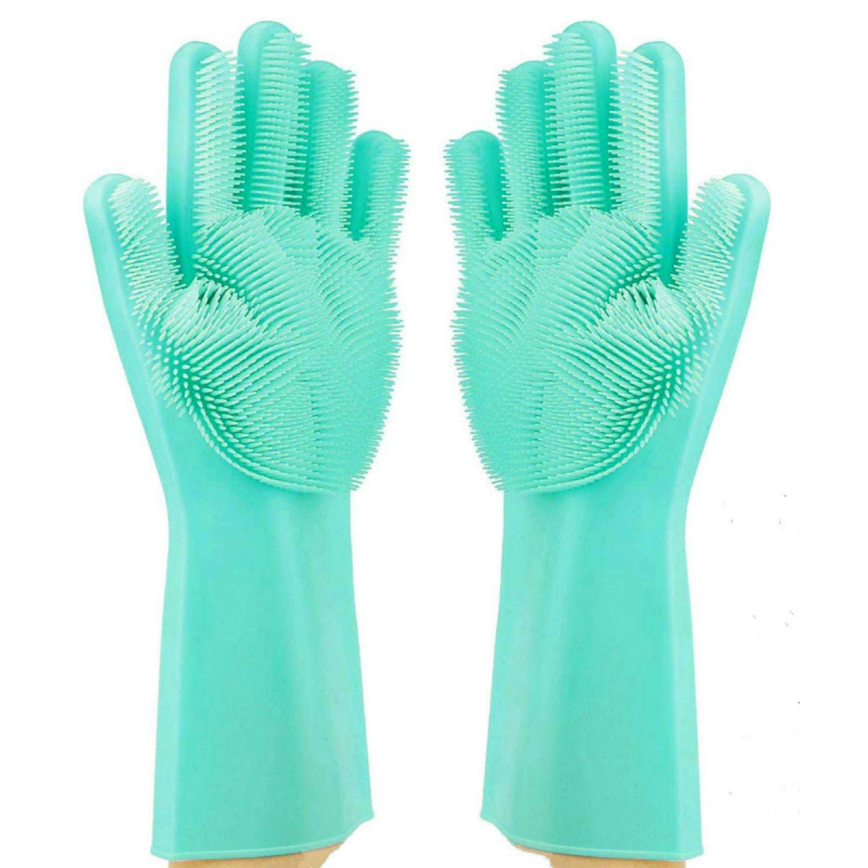 Silicone Hand Gloves Reusable, Heat Resistant for Kitchen, Bathroom, Dishwashing, Pet Grooming, Car Washing 1 Pair