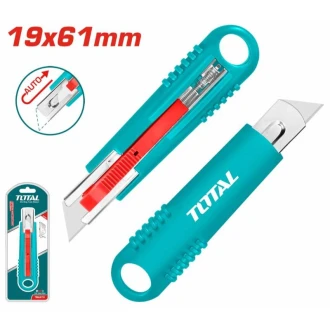 Total Self Retracting Utility Knife/Snap Off Blade 140mm19x61​mm with Flat Push Button, Non Slip Ergonomic TRSUK19