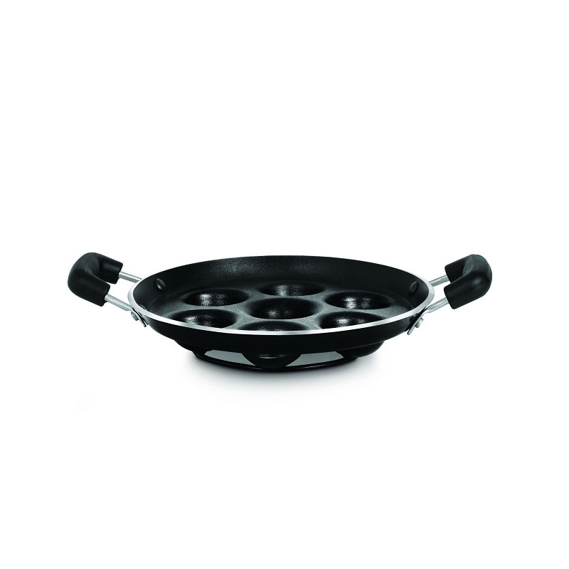 Pigeon Kitumbua 7 Hole Wondercast Aluminium 7 Rounds Panniyarkal Pan (Black)