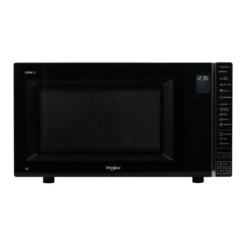 Whirlpool Microwave 30L 900W Solo In Black Manual 6 Power Levels, Pull Handle, Easy to Clean, Intelligent Thawing MWP301B