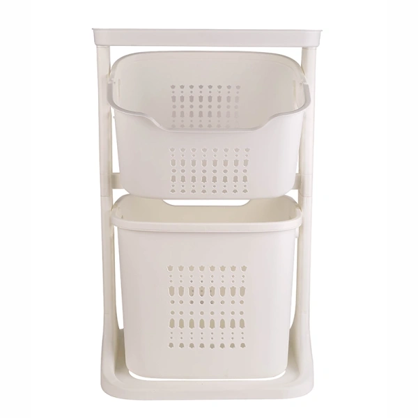 Storage Basket, 2 Deck Bathroom Clothes Storage Basket Multi-layer Universal Wheel Rack Grocery Organizer K998-3A