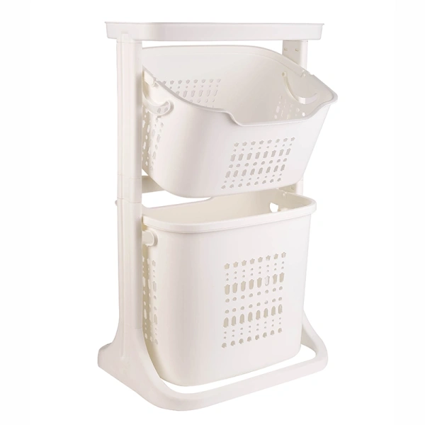 Storage Basket, 2 Deck Bathroom Clothes Storage Basket Multi-layer Universal Wheel Rack Grocery Organizer K998-3A