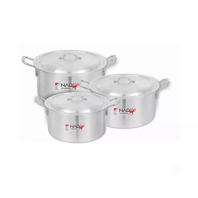 Cookware Set 3Pcs Set With Lid & Handle Metal Finish Sufuria 2.5L, 4L, 5L 1x3