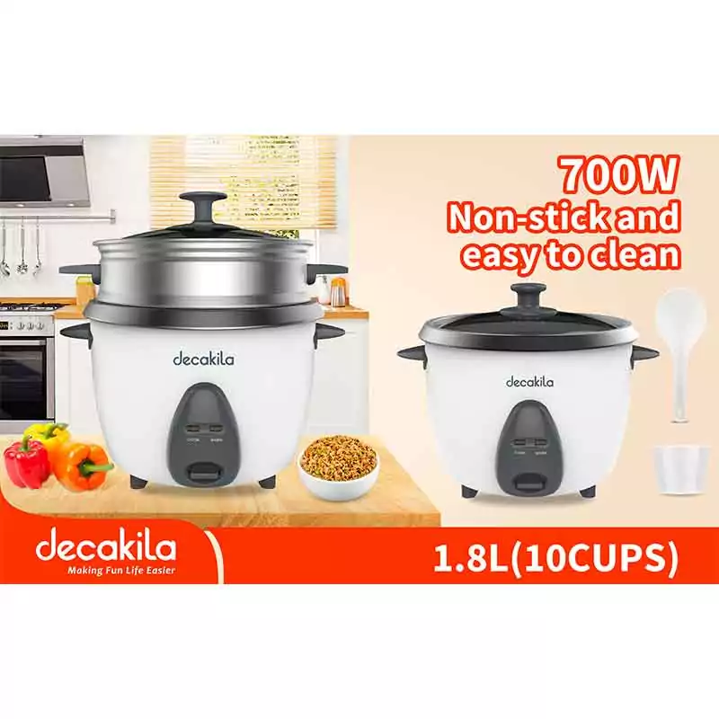 Decakila Rice Cooker 1.8L 700W 10 Cups Non Stick Easy to Clean With 1 Spoon With 1 Measuring Cup Split Power Cord KEER034W