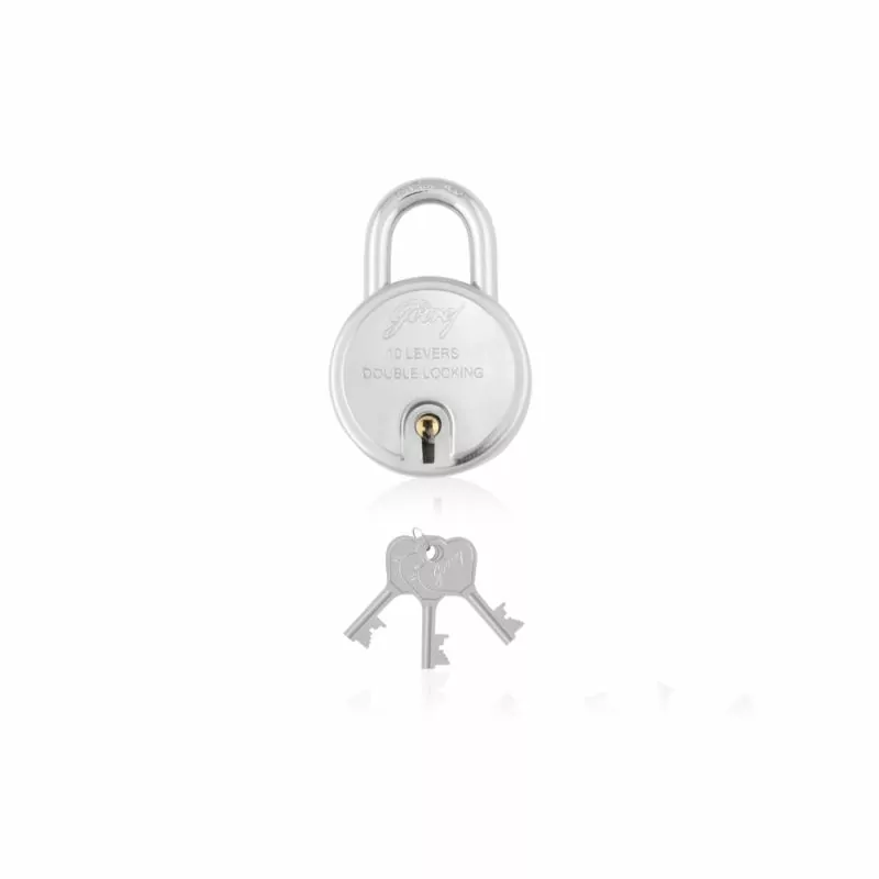 Godrej Round Padlock 10Lever 75mm with Double Locking System for Door with 3 Keys, Strong Steel with Rivetless Body and Electroplated Shackles Give The Lock Extra Strength and Toughness Steel Finish 8150