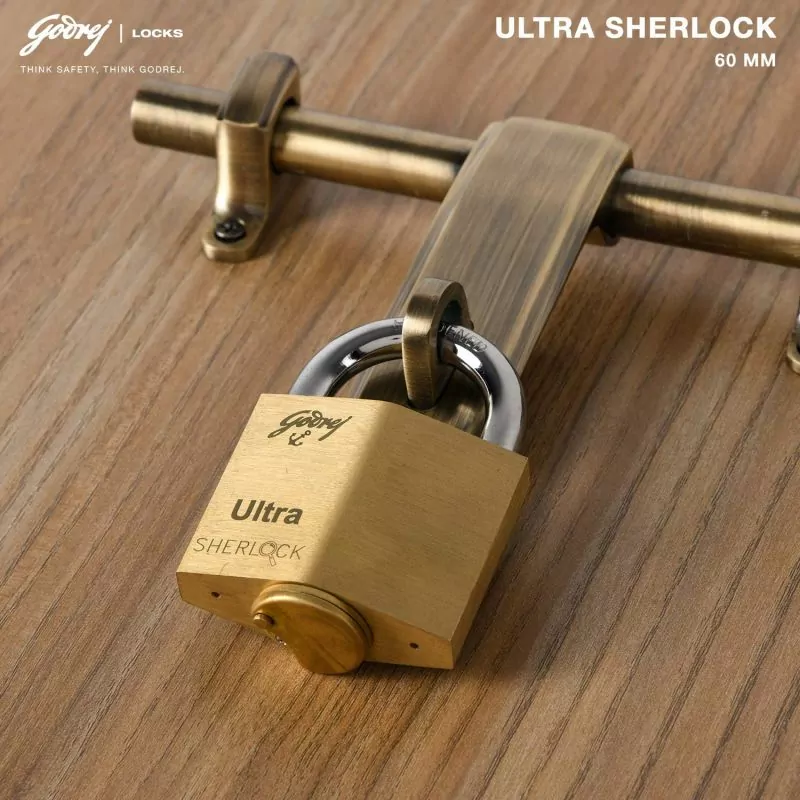 Godrej Locks Ultra Sherlock 60mm with Computerised Key Having 100 Million Key Combinations, Square Padlock for Main Door Gate Lock, Lock for Tool Box, Shutters 7681