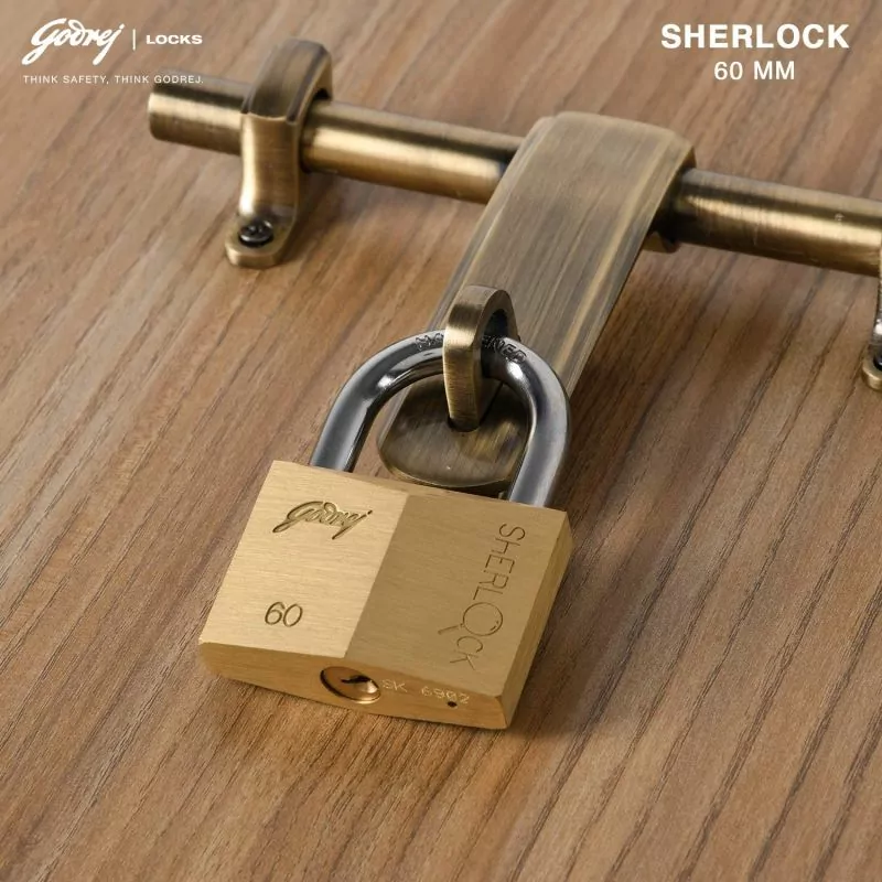 Godrej Locking Solutions and Systems Locks Sherlock 60mm Blister, High Precision Brass Pin Tumbler Mechanism, Anti-Pick Technology to Enhance Security Brass finish 2pcs 2593