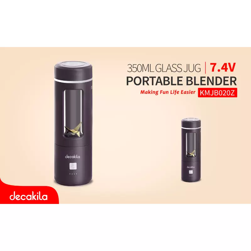 Decakila Portable Blender 50W 7.4V Cordless 350ml 2 Bladed Stainless Steel Blade Double Clicking Operation Anti-Slip KMJB020Z