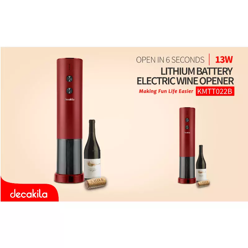 Decakila Wine Opener Rechargeable 13W USB Charging Cable Stainless Steel Corkscrew KMTT022B