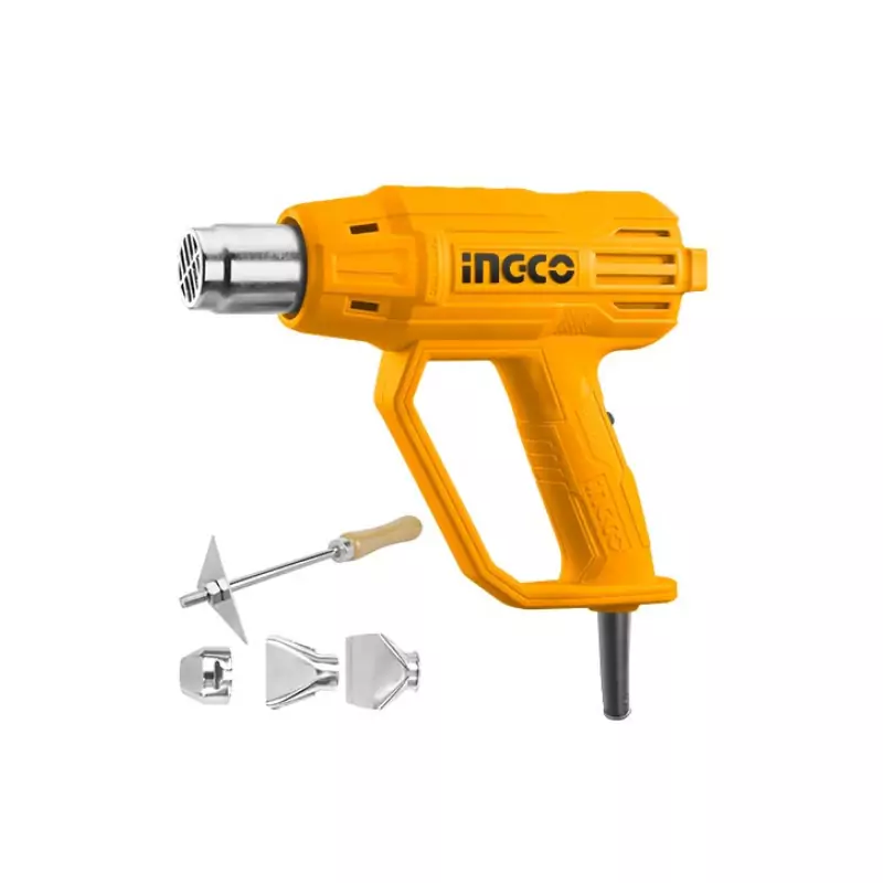 Ingco Heat Gun 2000W Airflow 250 L/min with 1 PCs Reduction Nozzle, Reflector Nozzle, Flat nozzle & Scraper HG200038