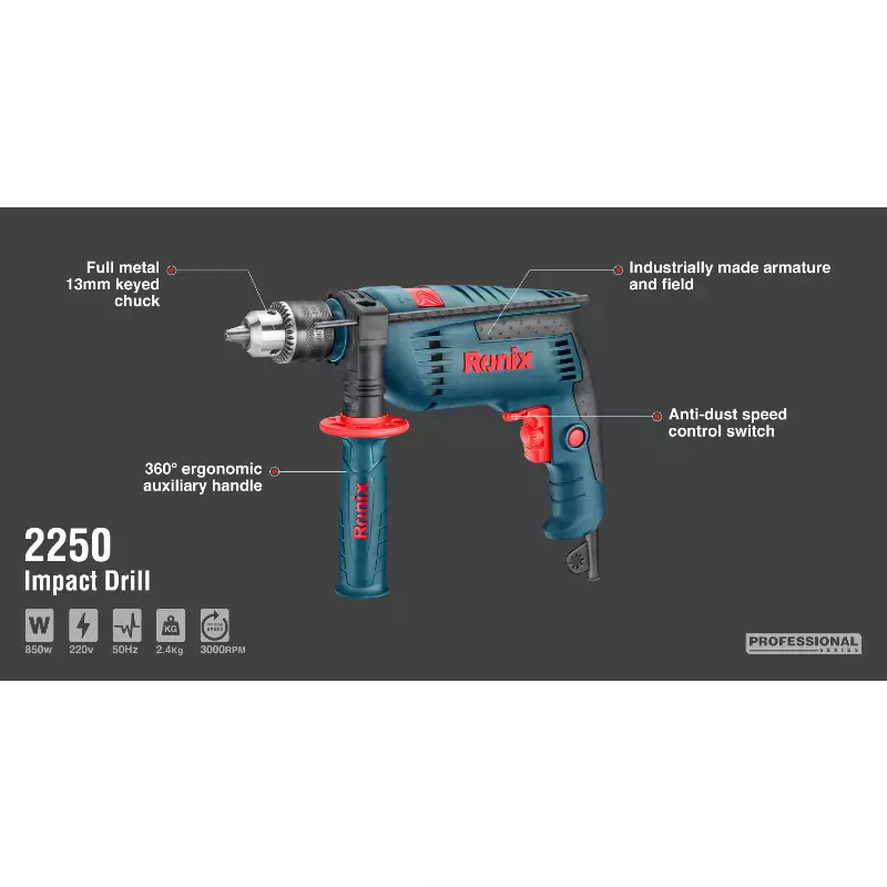 13mm Ronix Impact Drill 850W - 2250