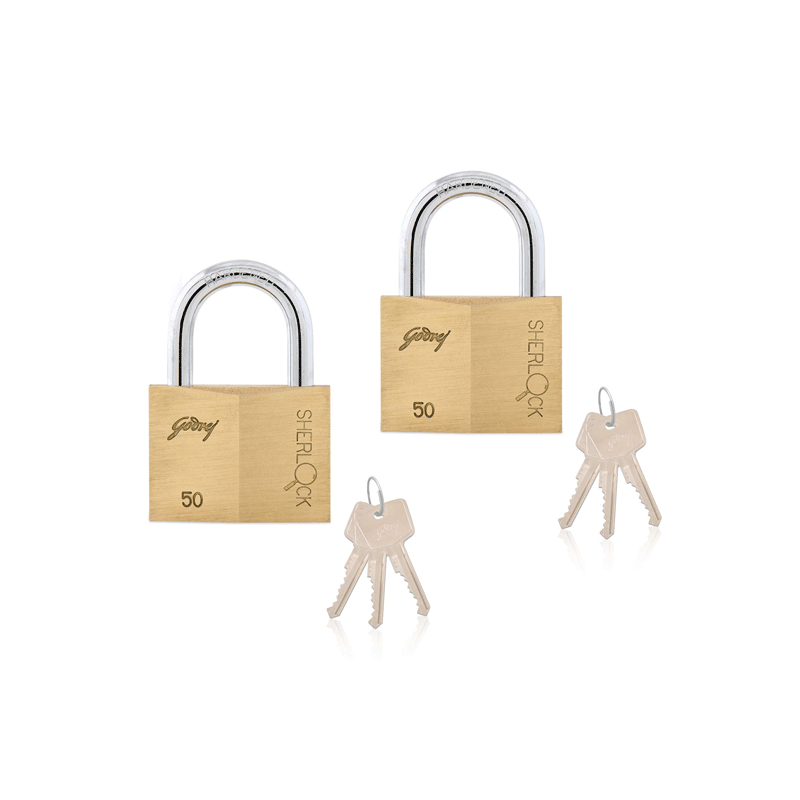 Godrej Locking Solutions and Systems Sherlock 50mm Solid Brass Padlock with Pin Cylinder and 3 Keys, High Precision Brass Pin Tumbler Mechanism, Anti-Pick Technology to Enhance Security 2pcs 2592