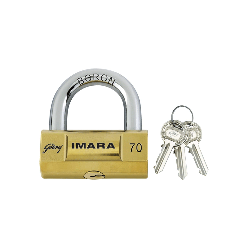 Godrej Imara Brass Padlock 70mm with 3 Keys Lock for Shutters, Strong Brass Body with Rivetless and Jointless Construction Makes The Lock Strong, Durable and Ideal Safety Essential Grills & Main Doors Brass Finish 6249