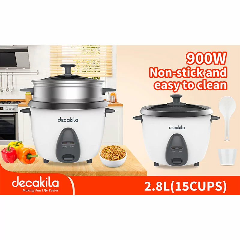 Decakila Rice Cooker 2.8L 700W 10 Cups w/ Automatic Cooking, Steamer Tray and Warmer Function| Removable Non-Stick Bowl, Measuring Cup and Spatula KEER035W