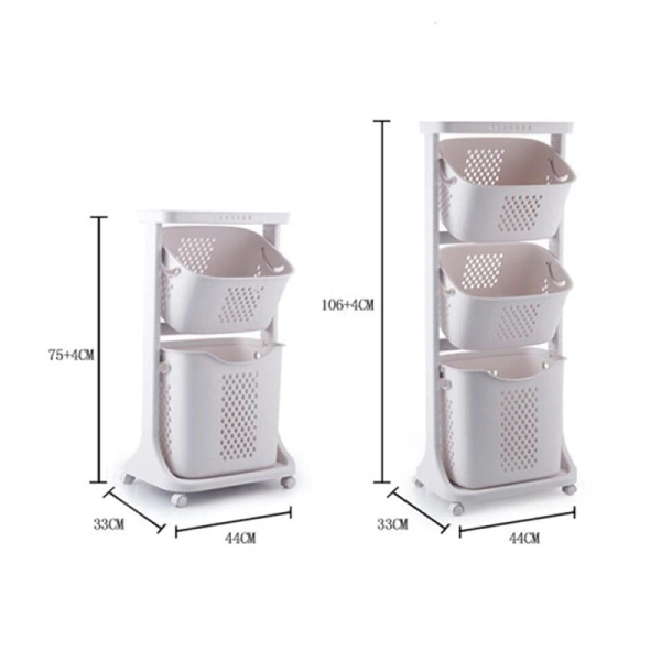 Storage Basket, 2 Deck Bathroom Clothes Storage Basket Multi-layer Universal Wheel Rack Grocery Organizer K998-3A