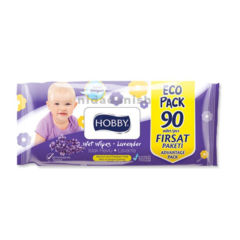 Hobby Wet Wipes With Cap Lavender 90pcs (Pack of 3)