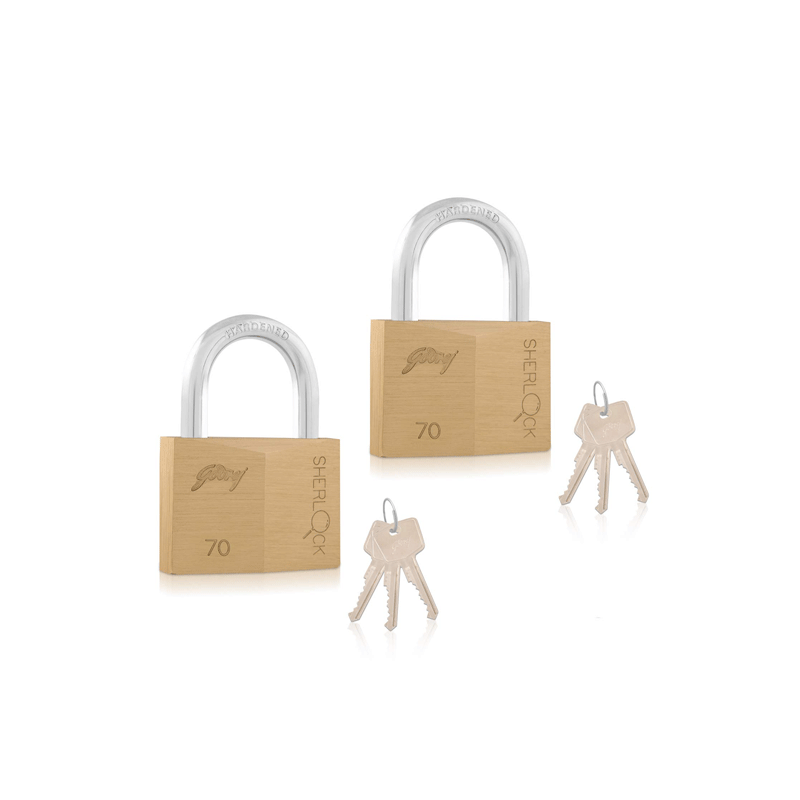 Godrej Sherlock Padlock 70mm with Common Key, High Precision Brass Pin Tumbler Mechanism, Anti-Pick Technology to Enhance Security Brass 2pcs 2594