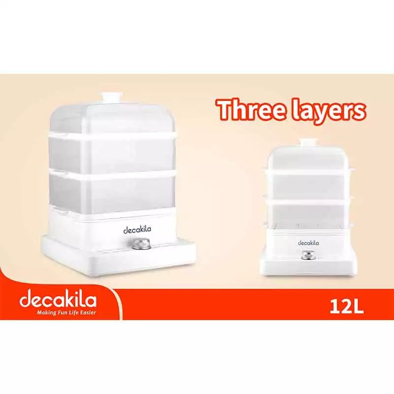 Decakila Food Steamer 12L 3 Layer Boiled Dry Protection With Working Light Detachable Base Drip Tray For Convenient Cleaning KEER042W