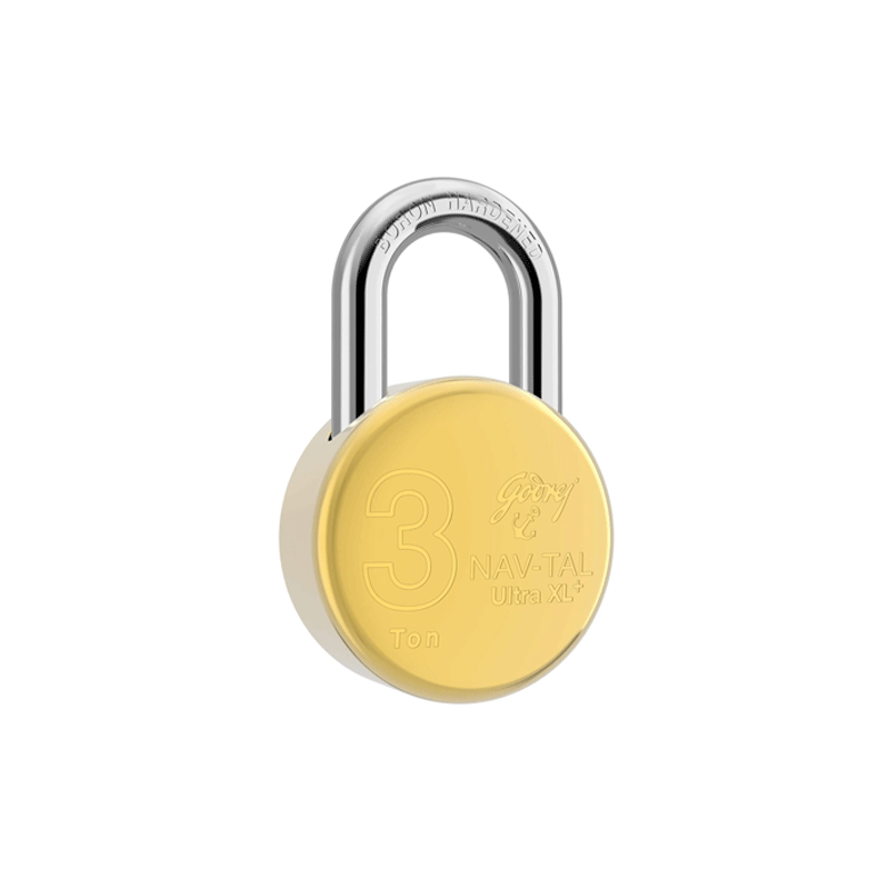 Godrej Navtal Ultra Xl+ Brass Padlock with Computerised Key, Home Door Lock with 4 Keys Brass Finish 5100