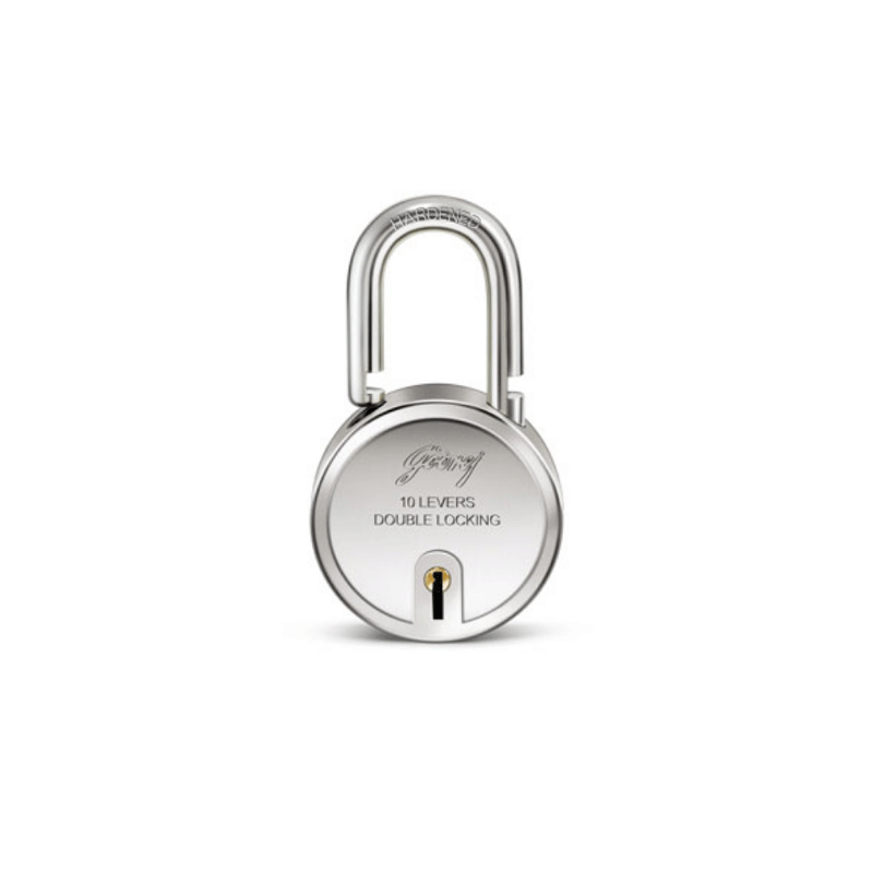 Godrej Round Padlock 10Lever 75mm with Double Locking System for Door with 3 Keys, Strong Steel with Rivetless Body and Electroplated Shackles Give The Lock Extra Strength and Toughness Steel Finish 8150