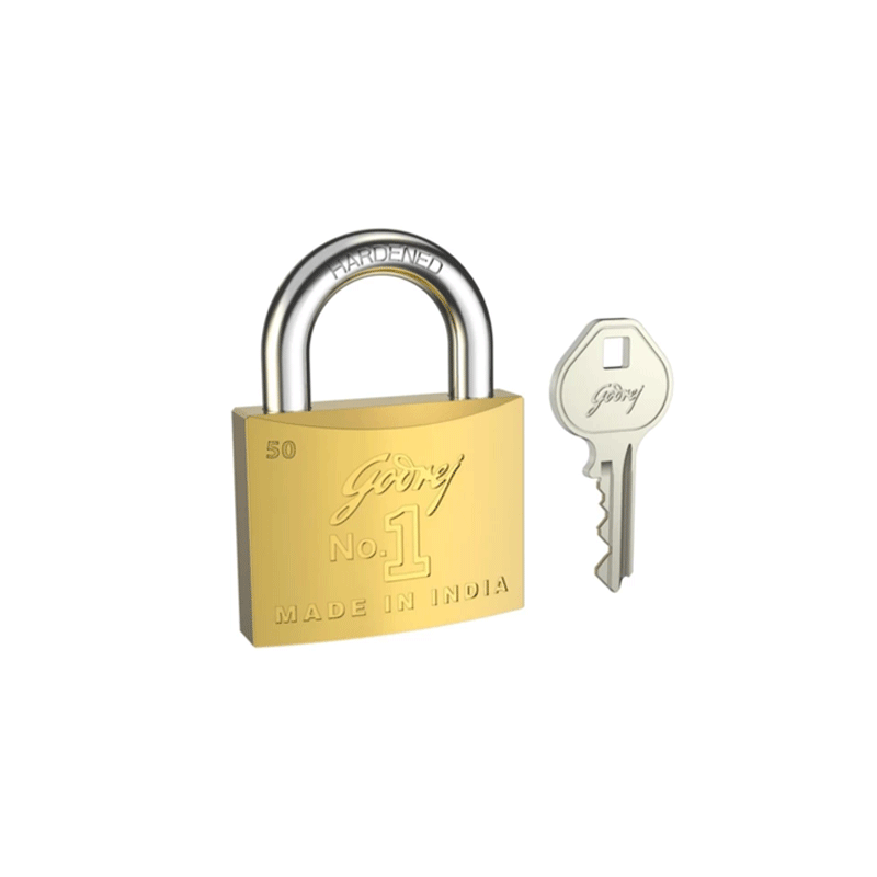 Godrej Economical Brass Padlock No.1 Double Locking Provides Higher Safety, Self Locking Snap Locking Makes Easy to Use Lock 50mm Box Pack 2785