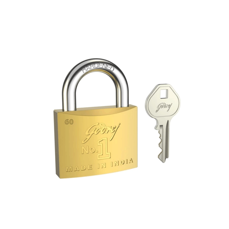 Godrej Economical Brass Padlock No.1 Double Locking Provides Higher Safety, Self Locking Snap Locking Makes Easy to Use Lock 60mm Box Pack 2786